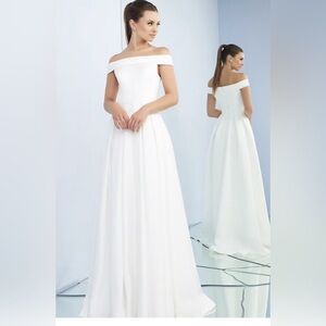 Mac Duggal 25669 Pleated Skirt Off The Shoulder Dress Sz 6